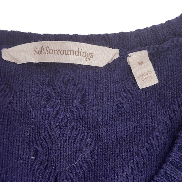 Soft Surroundings Cable Knit Tunic Sweater Medium Size Blue Women’s V Neck - Picture 8 of 11